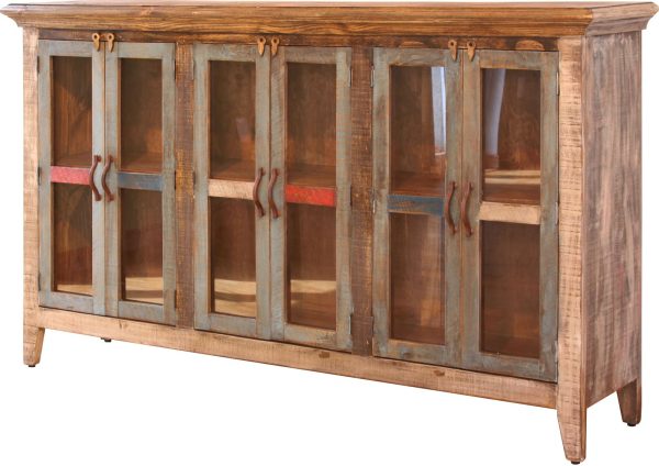 966 Antique 73  Dining Console with 6 Glass Doors 966CONS-MC For Sale