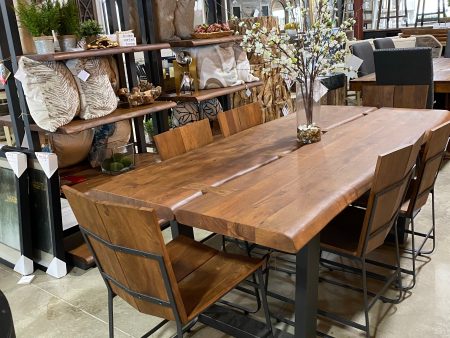 Sequoia Live Edge Solid Wood Dining Table & 6 Chairs For Sale