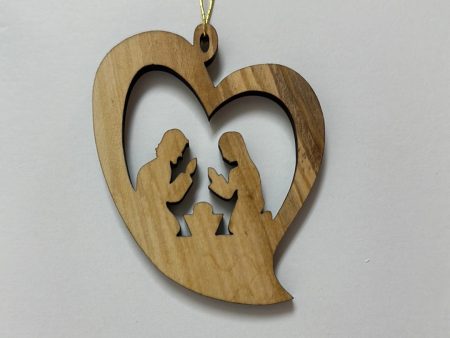 HL OLIVE WOOD NATIVITY HRT ORN-0162 Sale