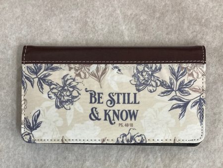 BE STILL & KNOW TAN FLORAL CHECKBOOK COVER-6502 For Sale